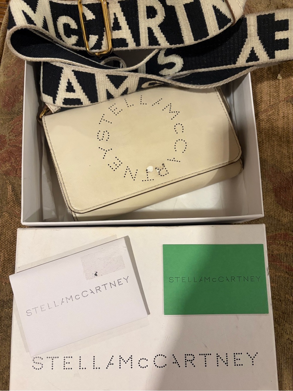 Stella McCartney Ivory Faux-Leather Crossbody with Branded Canvas Strap